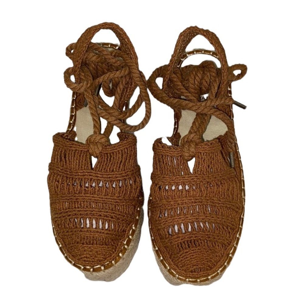 Nasty Gal Brown Crochet Espadrille Lace-Up Platforms